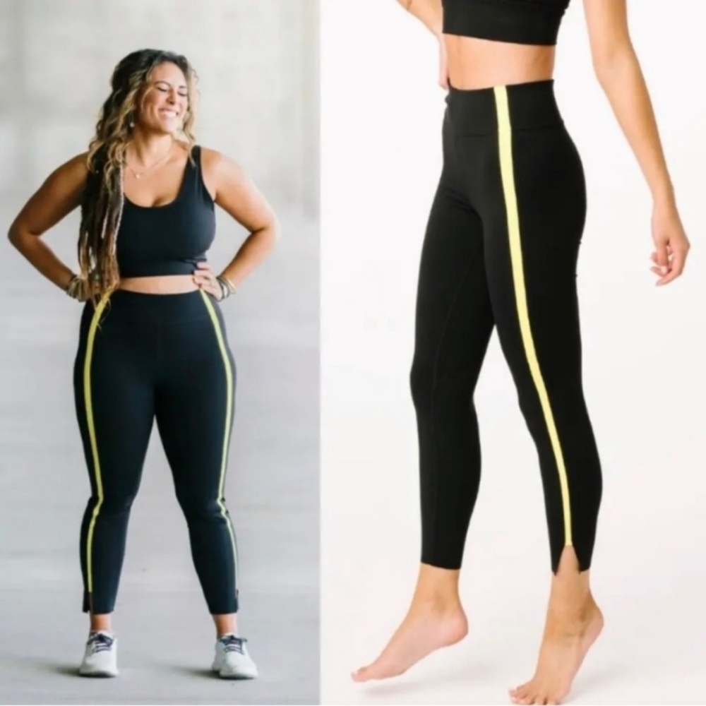 NWT ZYIA Active Black 7/8 Legging Neon Tape Size 14-16